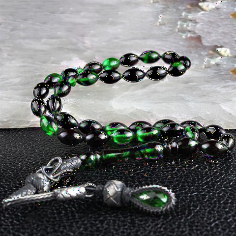 Black Green Squeezed Amber Rosary 100349455