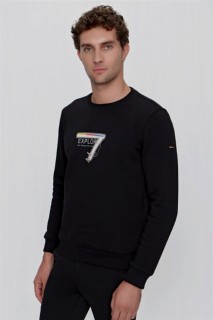 Men's Black Crew Neck Printed Casual Cut Sweat Shirt 100350917