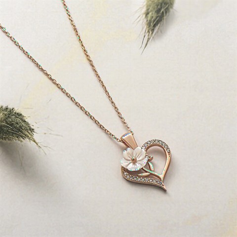 Snowdrop Flower Heart Embroidered Silver Necklace 100349783