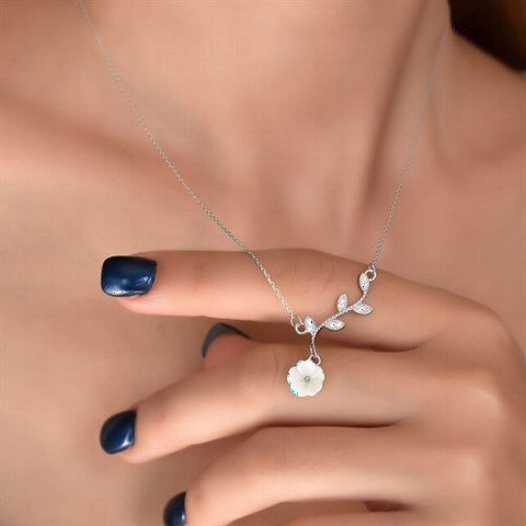 Necklaces - Snowdrop Flower Women's Silver Necklace 100349577 - Turkey