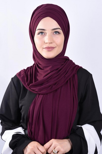 Ready to wear Hijab-Shawl - Châle Prêt-à-Porter Peigné 3 Rayures Prune - Turkey