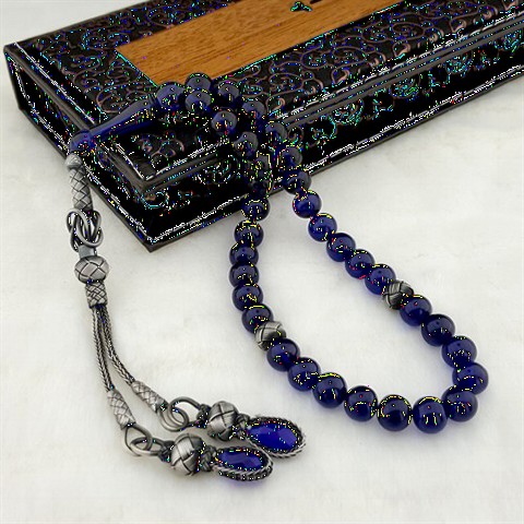 Rosary - حبة زرقاء فضية قزاز مزينة بشراشيب عنبر ناري 100349421 - Turkey