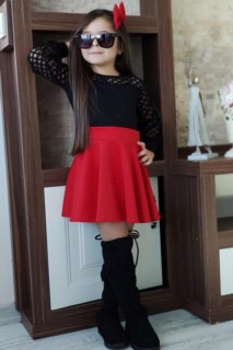 Girl's Sleeves Transparent And Geometric Patterned Red Skirt Suit 100328716
