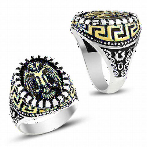 Animal Rings - Double Headed Eagle Symbol Silver Men's Ring 100348597 - Turkey