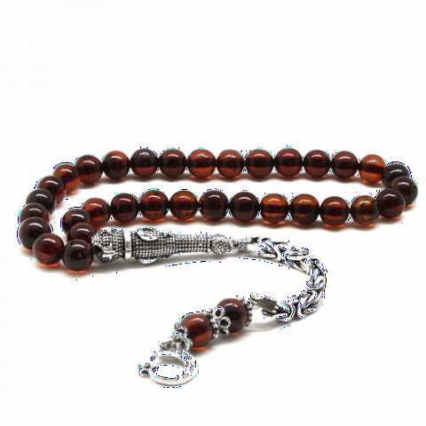 Rosary - Silver Tasseled Globe Cut Wrist Size Red Drop Amber Rosary 100352193 - Turkey