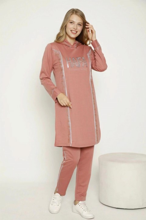 Pajamas - Women's Stone Detailed Hooded Tracksuit Set 100342532 - Turkey