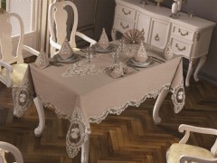 French Guipure Elite Table Cloth Set 18 Pieces Cappucino 100259633