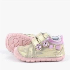 Genuine Leather Gold Shiny First Step Baby Girls Shoes 100316951