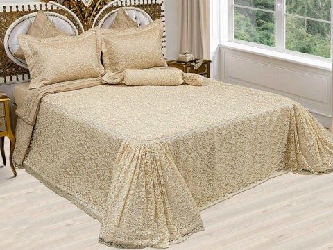 Dowry Bed Sets - Drop Knitted Lace Double Bedspread Set Cappucino 100332414 - Turkey