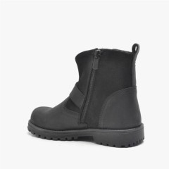 Black Genuine Leather Zipper Boots Children's Boots 100278754