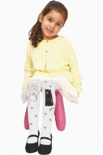 Socks - Girl's Kitten and Heart Printed Glittery White Tights 100327328 - Turkey