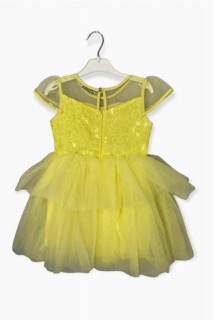 Girl Butterfly Detailed Floral Embroidered Fluffy Tulle Yellow Evening Dress 100327236
