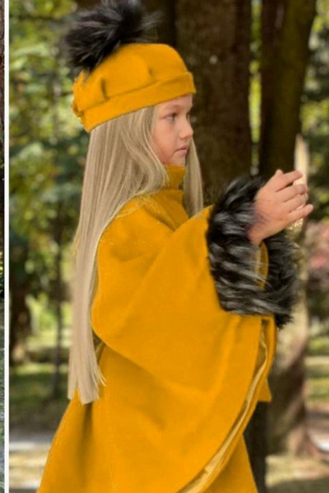 Girl's Cachet Poncho 5 Pieces Yellow Poncho With Leather Leggings 100330980