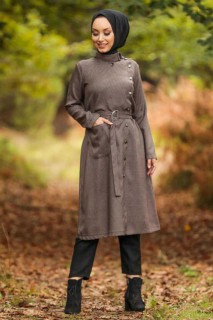 Woman Clothing - Manteau Hijab Vison 100335309 - Turkey