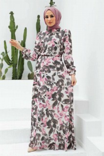 Clothes - Rosafarbenes Hijab-Kleid 100337055 - Turkey