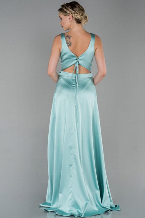 Evening Dress Double Breasted Neck Low-Cut Back Satin Long Evening Dress 100297076