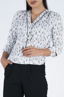 Women's Necklace Detailed Drop Pattern Shirt 100326298