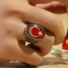 Moon Star Rings - Enamel Silver Ring With The Word-i Tawhid Inscribed Inside the Moon and Star 100348169 - Turkey