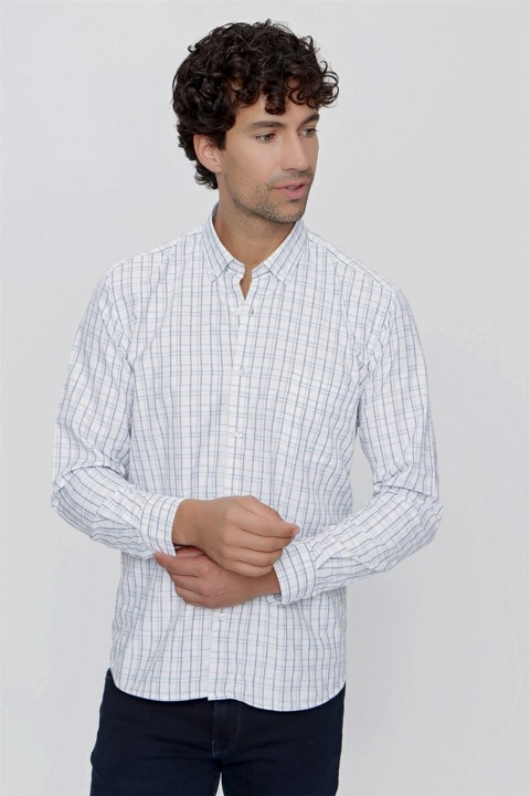 Men's Beige Como Check Pocketed Regular Fit Wide Cut Shirt 100351052
