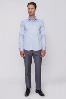 Top Wear - Men's A.Blue Compact Slim Fit Slim Fit Plain 100% Cotton Satin Shirt 100351322 - Turkey