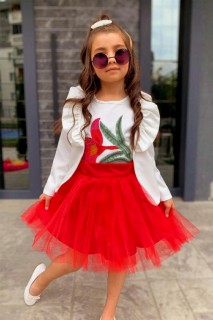 Outwear - Boys Girls Blazer Jacket Rose Embroidered Blouse Red Fluffy Tulle Skirt Suit 100328340 - Turkey