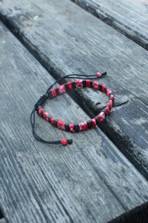 Others - Red Black Color Hematite Macrame Natural Stone Men's Bracelet 100328061 - Turkey