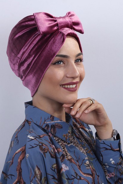 Papyon Model Style - Velvet Bow Bonnet Getrocknete Rose - Turkey