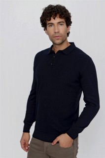 Men Clothing - Men's Navy Blue Trend Dynamic Fit Comfortable Cut Polo Neck Knitwear Sweater 100345156 - Turkey