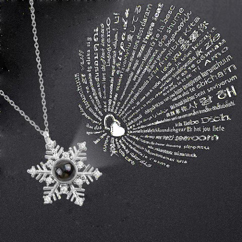 Necklaces - I Love You In A Hundred Languages ​​Snowflake Model Silver Necklace Gold 100347800 - Turkey