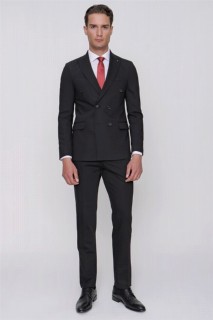 Suit - Men's Black Rapid Double Breasted Straight Slim Fit Slim Fit 6 Drop Suit 100350800 - Turkey