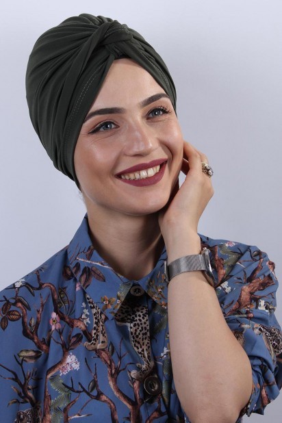 Woman Bonnet & Turban - Dolama Bone Vert Kaki - Turkey