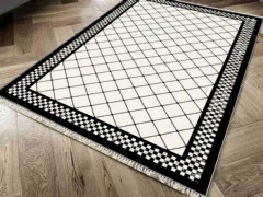 Carpet - سجادة مخملية مطبوعة رقمية غير قابلة للانزلاق أبيض داما 150x220 سم 100260400 - Turkey
