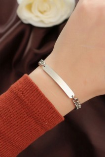 Bracelet - Steel Silver Color Flat Plate Detail Chain Bracelet 100319922 - Turkey