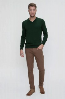 Men Khaki Dynamic Fit Basic V Neck Knitwear Sweater 100345142
