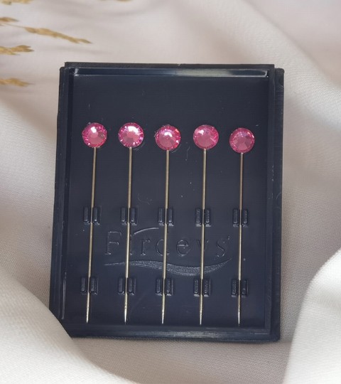 clips-pins - Crystal Hijab Pins Set mit 5 Strass-Luxus-Schal-Nadeln 5 Stück Pins - Rose Pink - Turkey