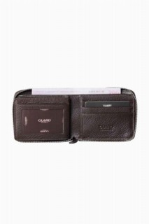 Brown Zipper Horizontal Mini Genuine Leather Wallet 100346319