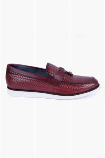 Men's Dark Claret Red Casual Tassel Patterned Leather Shoes 100351211