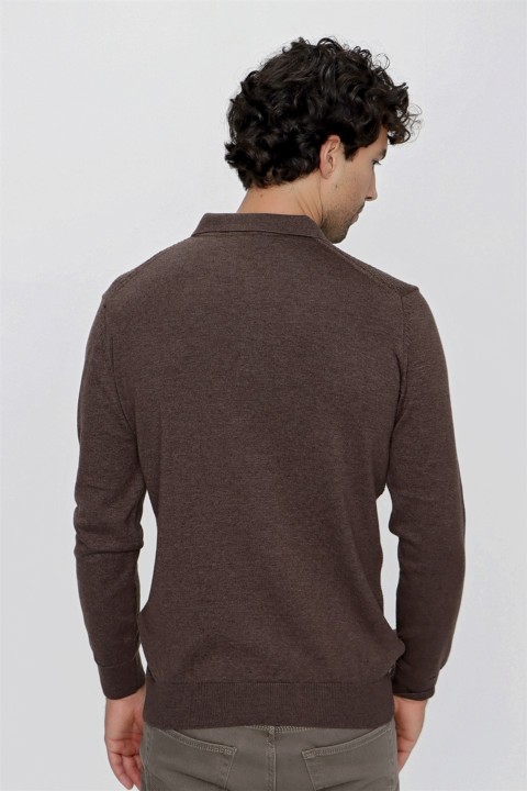 Men's Light Brown Trend Dynamic Fit Comfortable Cut Polo Neck Knitwear Sweater 100345157