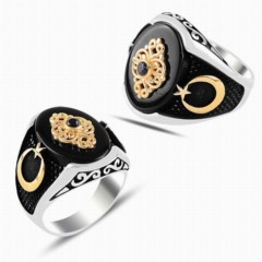 Onyx Stone Rings - Oval Onyx Solitaire Sterling Silver Ring 100347881 - Turkey