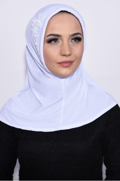 Evening Model - Hijab Paillettes Pratique Blanc - Turkey