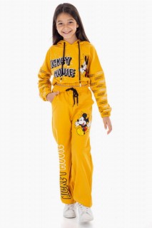 Tracksuits, Sweatshirts - Girl Mickey Mouse Elastic Waist Wide Leg Yellow Tracksuit Suit 100327073 - Turkey