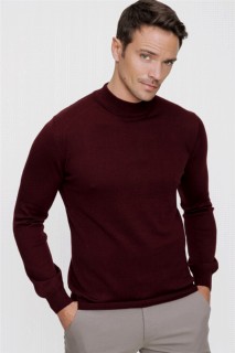 Men's Dark Claret Red Dynamic Fit Relaxed Cut Basic Half Turtleneck Knitwear Sweater 100345104