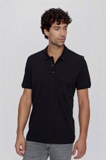 T-Shirt - Men's Black Basic Plain 100% Cotton Battal Wide Cut Short Sleeved Polo Neck T-Shirt 100350925 - Turkey