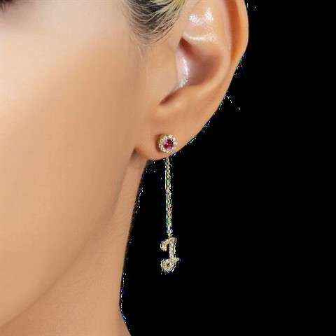 Earrings - Round Cut Silver Earrings with July Birthstone 100350189 - Turkey