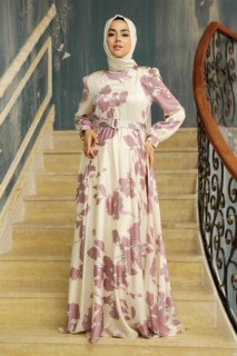 Powder Pink Hijab Evening Dress 100341644