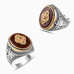 Agate Stone Rings - خاتم فضة بحجر عقيق بيضاوي أحمر 100347862 - Turkey