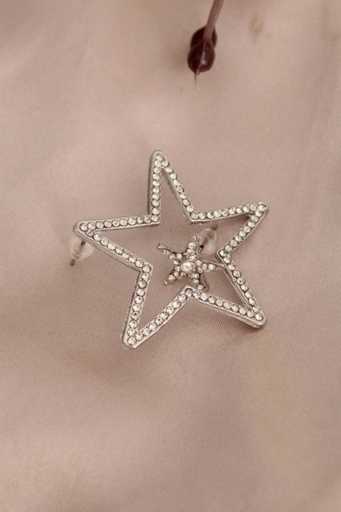 Silver Metal Stone Star Earrings 100319367