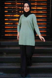 Woman - Mint Hijab Knitwear Tunic 100344994 - Turkey