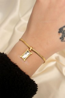 Bracelet - Steel Gold Color Rectangle Stone Italian Chain Bracelet 100319681 - Turkey