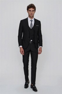 Outdoor - Men's Black Rabat Vest Jacquard Slim Fit Slim Fit 6 Drop Suit 100350998 - Turkey